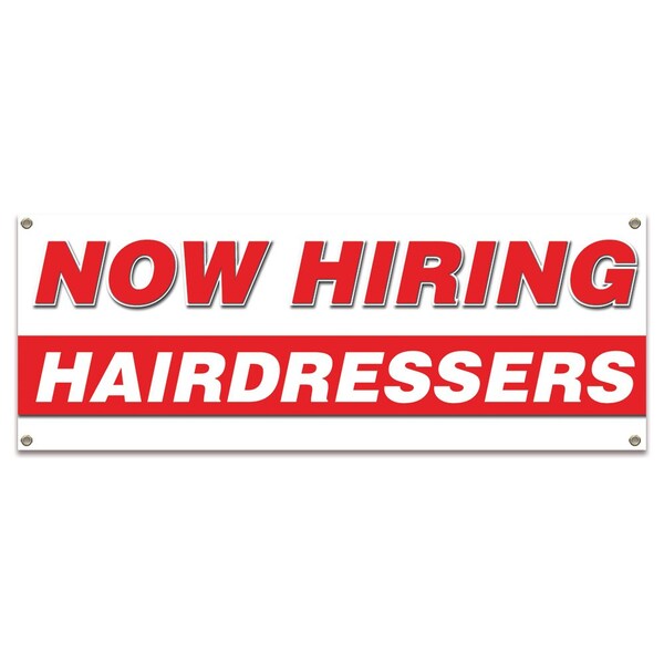 Now Hiring Hairdressers Banner Apply Inside Accepting Application Single Sided
